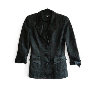 structured vintage 80s/90s black reptile print jacquard jacket w shoulder pads